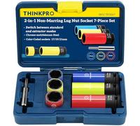 Thinkpro Lot de 7 douilles à choc à paroi fine, 17, 19, 21 mm, protections profondes de roue avec extracteur de boulons pour écrous de roue antivol