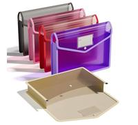 ThinkTex 5 Pièces A4 Pochette Plastique, Organisateur sans Séparateur, Transparentes, Fermeture à Bouton, Pression, Multicolore pour Fournitures Bureaux Voyage
