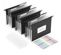 ThinkTex Dossiers Suspendus A4, Extensibles avec Étiquettes et Séparateurs, Adaptés aux Classeurs et aux Maisons, Écoles et Entreprises (Noir, Lot de 3)