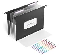 ThinkTex Dossiers Suspendus A4, Extensibles avec Étiquettes et Séparateurs, Adaptés aux Classeurs et aux Maisons, Écoles et Entreprises (Noir)