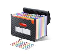 ThinkTex Trieur A4, 12 Compartiments Trieur Document, Rangement Papier Administratif, Range Document avec Intercalaire, Support de Rangement pour Bureau avec Couvercle - Bloc Noir