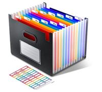 ThinkTex Trieur Document, 12 Pochettes Extensible, Vertical et Ouvert Sur le Dessus, Rangement Papier Administratif, Organiseur Portable de Factures Mensuelles, Onglets Colorés, Lettre/A4 - Noir