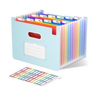 ThinkTex Trieur Document, 12 Pochettes Extensible, Vertical et Ouvert Sur le Dessus, Rangement Papier Administratif, Organiseur Portable de Factures Mensuelles, Format Lettre/A4 - Morandi Bleu