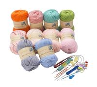 ThinkThings Fil en coton acrylique pour tricot et crochet - 10 pelotes de 500 g avec 22 outils de bricolage