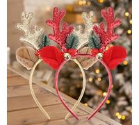 Thinp Lot de 2 bandeaux de Noël à paillettes pour femme - Serre-tête en bois de cerf avec clochette - Décorations de vacances pour fête de Noël, dîner et cabine de photos (doré, rouge)