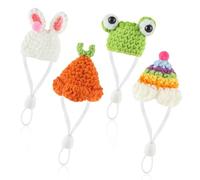 Thinp Lot de 4 chapeaux tricotés pour petits animaux - Chapeaux mignons pour hamster et cochon d'Inde avec sangle réglable - Thème serpent, lapin arc-en-ciel et carotte
