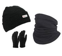 Thinsulate Ensemble bonnet, écharpe, gants et gants doublés thermiques 3M Noir + cache-cou en polaire Unisexe