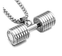THINTOM Collier avec pendentif haltère pour homme avec chaîne de 60 cm, Pendant: 1.69" x 0.59", Chain: 23.7 inches, Métal