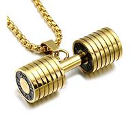 THINTOM Collier avec pendentif haltère pour homme avec chaîne de 60 cm, Pendant: 1.69" x 0.59", Chain Length: 23.7 inches, Métal