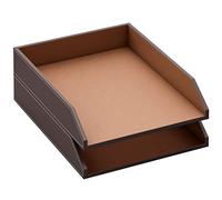 Thipoten Bac à courrier empilable en Cuir pour Fournitures de Bureau, Papier, Dossier, Magazine, Organisation Parfaite de Bureau (Marron-2 Niveaux)
