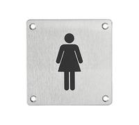 THIRARD - Plaque de signalisation WC Femme, à visser, inox brossé, marquage noir, 100x100mm
