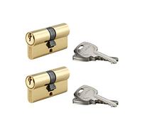 THIRARD - Cilindro di Serratura Doppia Entrata STD - Ottone - Meccanismo a 5 Pistoncini - 30 x 30 mm - Giallo/Dorato - Set di 2 - Pannello Anti-Strappo - 3 Chiavi Dentate Incluse