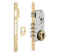 THIRARD Boîtier de Serrure Encastrable à Cylindre pour Porte d'Entrée | 4 Pênes, Bouts Ronds, Têtière Acier, Gâche Plate, Carré 8 mm, Jaune/Doré. Qualité et robustesse THIRARD.