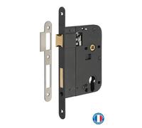 THIRARD - Boitier de serrure encastrable à cylindre pour porte d'entrée, axe 80mm, bouts ronds, noir - THIRARD