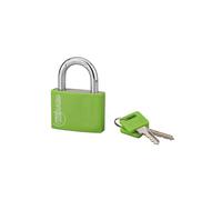 Cadenas à clé extérieur 50mm en aluminium avec anse en acier nickelé, 2 clés incluses, couleur verte, corps en alliage monobloc, Garantie de 10 ans - THIRARD