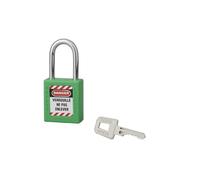 THIRARD - Cadenas de Consignation 40mm - Anse Acier Trempé 38mm - Boîtier ABS Isolant - Mécanisme à Goupilles - Clé Prisonnière Incluse - Compatible Série A - Vert