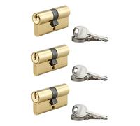 THIRARD - Cylindres S'entrouvrant Laitonnés - Lot de 3 - Mécanisme à 5 Goupilles - Panneton Anti-Arrachement - 30 x 30 mm - Jaune/Doré - Livré avec 9 Clés