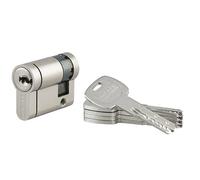 THIRARD - Demi Cylindre de Serrure Haute Sécurité - Laiton Nickelé - Anti-Perçage - 8 Goupilles - Ø 30 x 60 mm - Gris - 5 Clés Réversibles avec Carte de Propriété