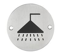 THIRARD - Disque de Signalisation Douche - Ø 76 mm - Inox Brossé - Marquage Noir - Plaque Ronde - À Visser - Installation Facile - Design Clair - Inclusif - Accessibilité
