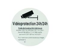 THIRARD - Plaque signalétique Ø 80mm vidéoprotection 24/24" avec adhésif"