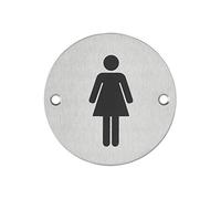 THIRARD - Disque de Signalisation WC Femme - À Visser - Inox Brossé - Marquage Noir - Ø76 mm - Plaque Ronde - Signalétique Professionnelle - Installation Facile