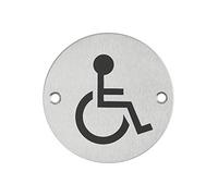THIRARD - Disque de Signalisation WC Handicapé - Ø 76 mm - Inox Brossé - Marquage Noir - Plaque Ronde - À Visser - Installation Facile - Design Clair - Inclusif - Accessibilité