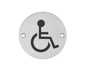 THIRARD - Disque de Signalisation WC Handicapé - Ø 76 mm - Inox Brossé - Marquage Noir - Plaque Ronde - À Visser - Installation Facile - Design Clair - Inclusif - Accessibilité