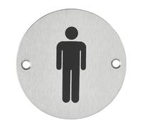 THIRARD - Disque de Signalisation WC Homme - À Visser - Inox Brossé - Marquage Noir - Ø76 mm - Plaque Ronde - Signalétique Professionnelle - Installation Facile