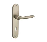 THIRARD - Ensemble de poignées pour porte de chambre Hera trou de clé, carré 7mm, entr'axes 195mm, nickelé satiné