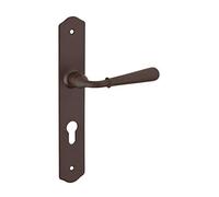 THIRARD - Ensemble de poignées pour porte d'entrée Charon trou de cylindre, carré 7mm, entr'axes 195mm, acier rouillé