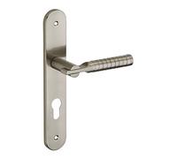 THIRARD - Ensemble de poignées pour porte d'entrée Diane trou de cylindre, carré 7mm, entr'axes 195mm, nickelé brossé