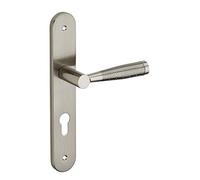 THIRARD - Ensemble de Poignées pour Porte d'Entrée Helios - Acier Embouti - Usage Salle de Bain et Toilette - Trou de Cylindre - Carré 7 mm - Entr'Axes 195 mm - Finition Nickelé Brossé - Gris