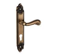 THIRARD - Ensemble de poignées pour porte d'entrée Louis XV trou de cylindre, carré 7mm, entr'axes 195mm, laiton vieilli - THIRARD