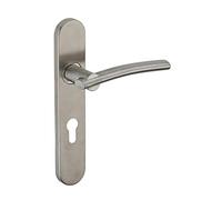 THIRARD - Ensemble de poignées pour porte d'entrée Poseidon trou de cylindre, carré 7mm, entr'axes 195mm, inox brossé