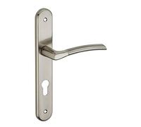 THIRARD - Ensemble de Poignées pour Porte d'Entrée - Trou de Cylindre - Carré 7 mm - Entr'Axes 195 mm - Finition Nickelé Brossé - Design Élégant et Pratique - Gris