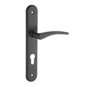 THIRARD Ensemble de Poignées pour Porte d'entrée, Vesta, Trou de Cylindre, Carré 7 mm, Entr'axes 195 mm, Noir, Aluminium Embouti, Esthétiques, Pratiques, Couleur Nickelé Satiné