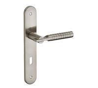 THIRARD - Ensemble de poignées pour porte de chambre Diane trou de clé, carré 7mm, entr'axes 195mm, nickelé brossé