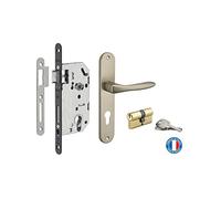 THIRARD - Garniture Serrure Encastrable Monomax NF à Cylindre - Ensemble Poignées Thalia - Axe 50 mm - Bouts Ronds - 3 Clés - Coffre Acier Embouti - Têtière Acier - Mécanisme 2 Tours - Gris
