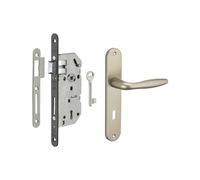 THIRARD - Garniture Serrure Encastrable Monomax NF Pêne Dormant + Ensemble Poignées Thalia - Axe 40 mm - Bouts Ronds - Coffre Acier Embouti - Mécanisme à 2 Tours - Clé Fournie - Gris