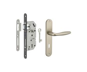 THIRARD - Garniture Serrure Encastrable Monomax NF Pêne Dormant + Ensemble Poignées Thalia - Axe 40 mm - Bouts Ronds - Coffre Acier Embouti - Mécanisme à 2 Tours ournie - Gris