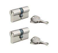 THIRARD Lot de 2 Cylindres de Serrure Double Entrée STD, 30 x 30 mm | S'entrouvrant, 3 clés par cylindre incluses, finition nickelée, mécanisme à goupilles, installation standard facile