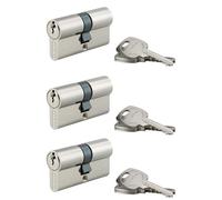 THIRARD, Lot de 3 Cylindres de Serrure Double Entrée, 30x30 mm, Nickel | S'entrouvrant, 3 clés par cylindre incluses, finition nickelée, mécanisme à goupilles, installation standard facile