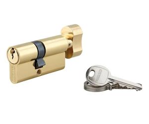THIRARD, SA, Cylindre de serrure à bouton, 35B x 25 mm, 3 clés incluses | Profil européen, anti-arrachement, 5 goupilles, montage facile, pour porte de garage ou portillon, finition laiton