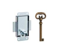 THIRARD - Serrure de meuble en applique pour porte d'ameublement, axe 15mm, 30x50mm, zingué, 1 clé - THIRARD