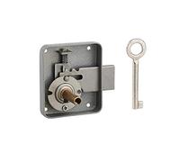 THIRARD - Serrure en Applique à Bouton - Pour Porte Latérale à Battant - Poignée Droite - 120 x 90 mm - Axe 40 mm - Coffre et Gâche Acier Embouti - Cylindre à Goupilles Ø 25 - Gris - 3 Clés