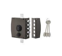 THIRARD - Serrure en Applique à Clé pour Porte d'Entrée - Droite - 3 Points - Coffre et Gâche Acier - Verrouillage à Trois Points - 154 x 140 mm - Noir - 3 Clés Incluses