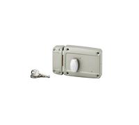 THIRARD Serrure en Applique pour Porte de Garage, Gauche, Axe 40 mm, 3 Clés | 120x90 mm, Bouton Poussoir, Cylindre 55 mm et Poignée, Entraxe 70 mm, 1 Point de Fermeture, Aluminium, Finition Laqué