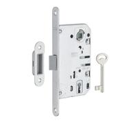 THIRARD Serrure Encastrable à Clé pour Porte de Chambre, Axe 50 mm, Chrome | Bouts Ronds, Pene Dormant, Entraxe 90 mm, Carré 8 mm, 76x132, Réversible Droite/Gauche, 1 Point de Fermeture, Zinc