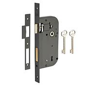 THIRARD - Serrure Encastrable à Clé pour Porte de Chambre - Gauche - Axe 50 mm - Bouts Carrés - Mécanisme à 4 Gorges - Ø 70 mm - Noir - 2 Clés Incluses