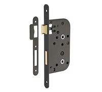 THIRARD - Serrure Encastrable à Condamnation pour Porte de Salle de Bain et Toilettes - Axe 50 mm - Bouts Ronds - Noir - Coffre Acier Embouti - Têtière Acier - Gâche Plate - Noir
